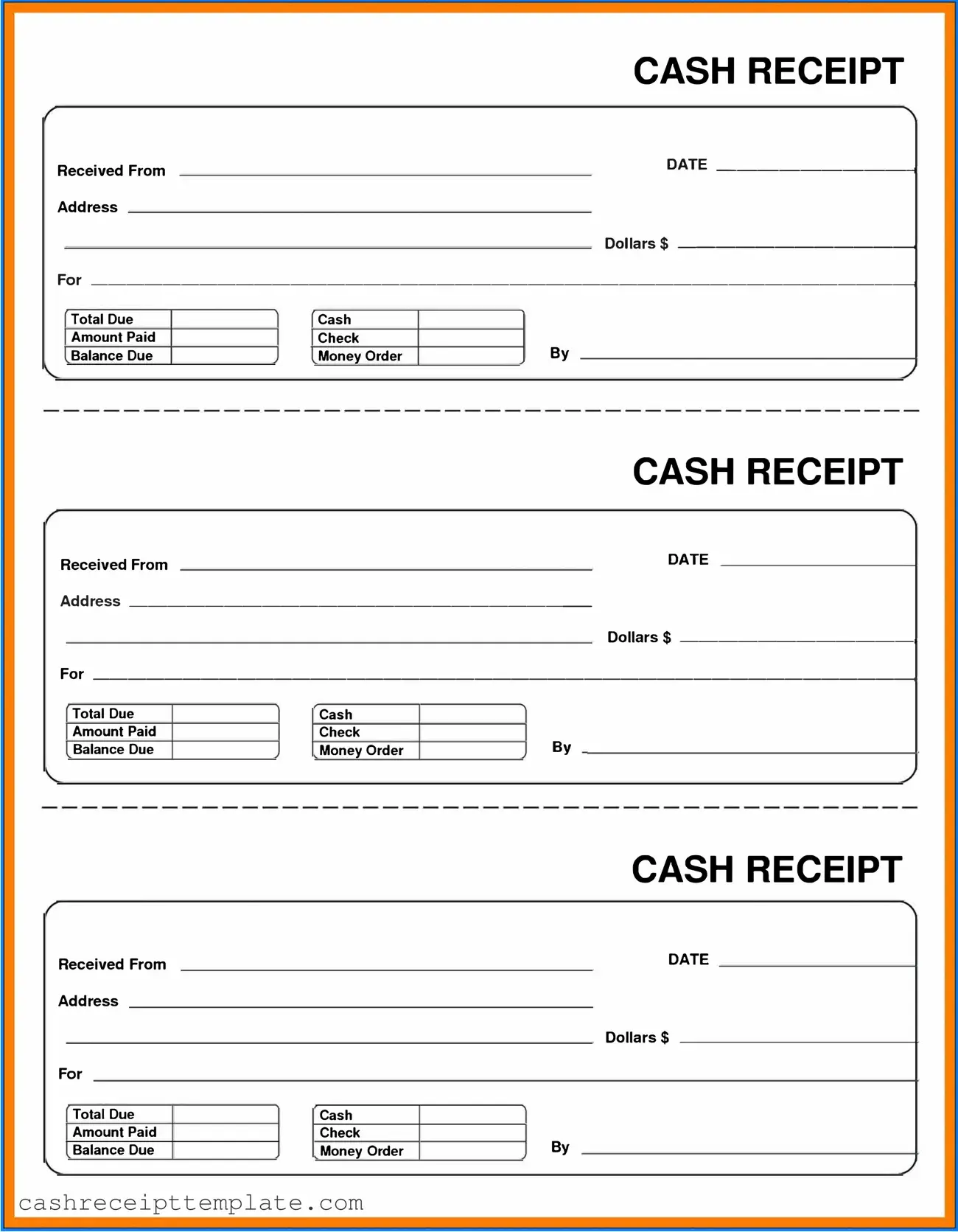 Fillable Cash Receipt Form in PDF